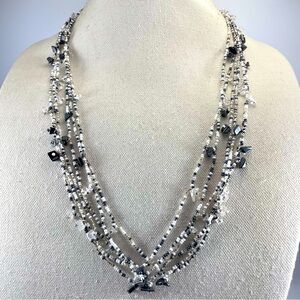 Artisan Handmade Crafted Black White Seed Bead Quartz Hematite Layered Necklace
